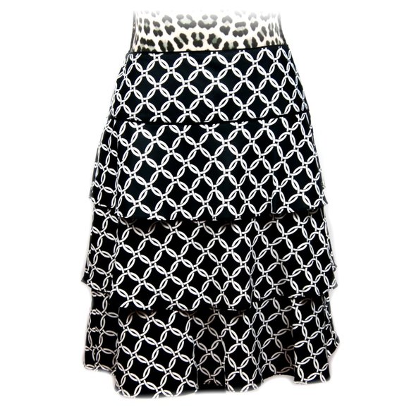 White House Black Market Circle Print Skirt Black - Picture 1 of 9